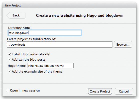 Create a website project based on blogdown.